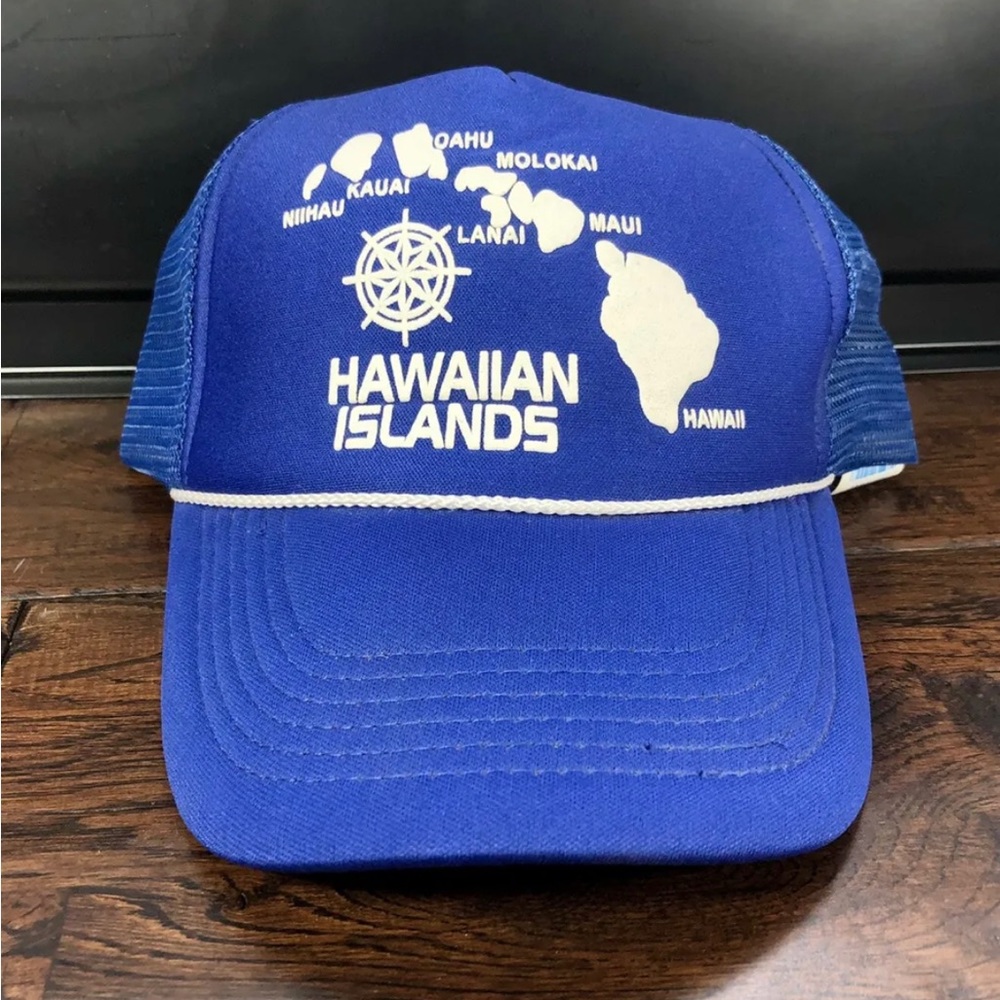 Vintage Hawaiian Headwear Snapback Blue Hawaii Islands Mesh White Rope Hat Cap